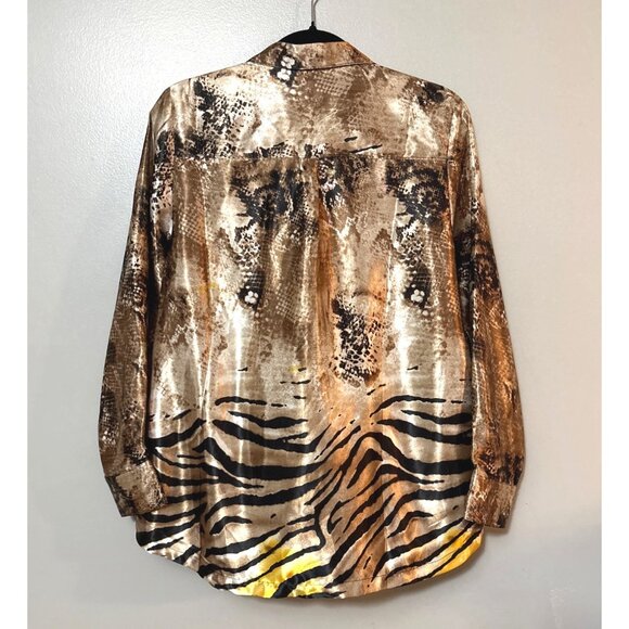 Madison Paige Metallic Animal Print Button-Up Shirt M - Picture 5 of 7